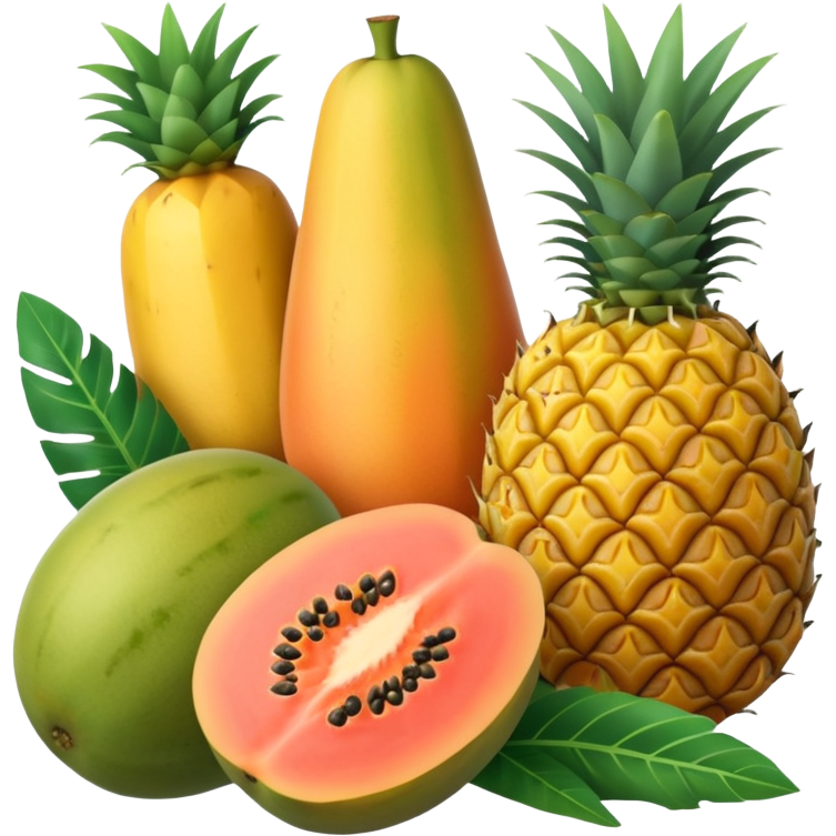 emojis.com fresh-tropical-fruits-flatlay-(papaya,-mango,-pineapple)-with-pastel-tones.